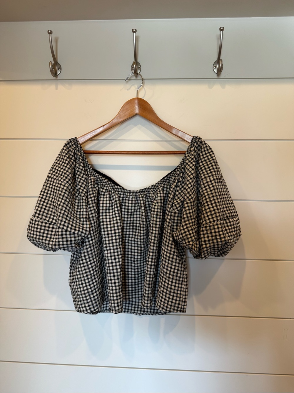 NWT Maeve Puff-Sleeve Off-The-Shoulder Gingham Top Medium - Picture 3 of 9